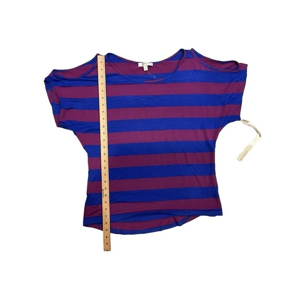 Kenar Blouse Top Women's Size M Multicolor Stripped Cold Shoulder Short Sleeve - Picture 4 of 5